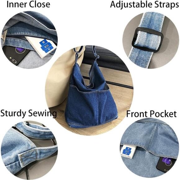 Canvas Messenger Bag Large Hobo Bag Crossbody Shoulder Bag Tote Bag - Picture 4 of 6